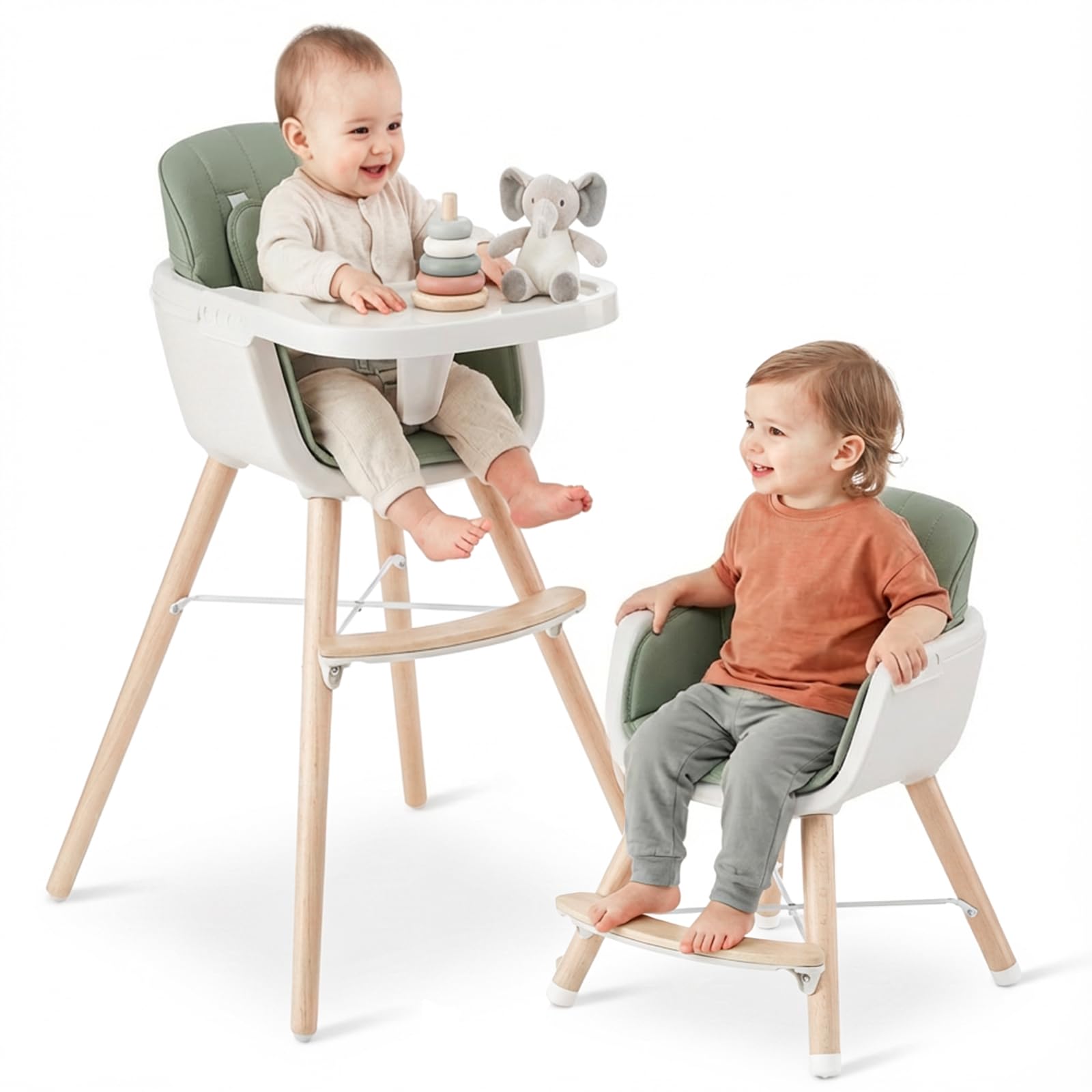 Amazon | Mallify 3-in-1 木製ハイチェア、赤ちゃんと幼児用の